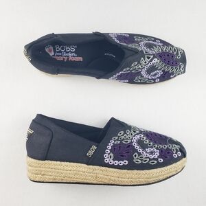 Bobs From Skechers Memory Foam Embroidered Espadrilles Wedges Women's Size 8